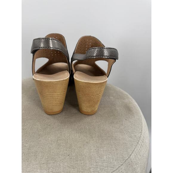 Dansko Teagan Metallic Bronze Silver Sandal Heel Peep Open Toe 41 10 10.5 NWB - Picture 5 of 7